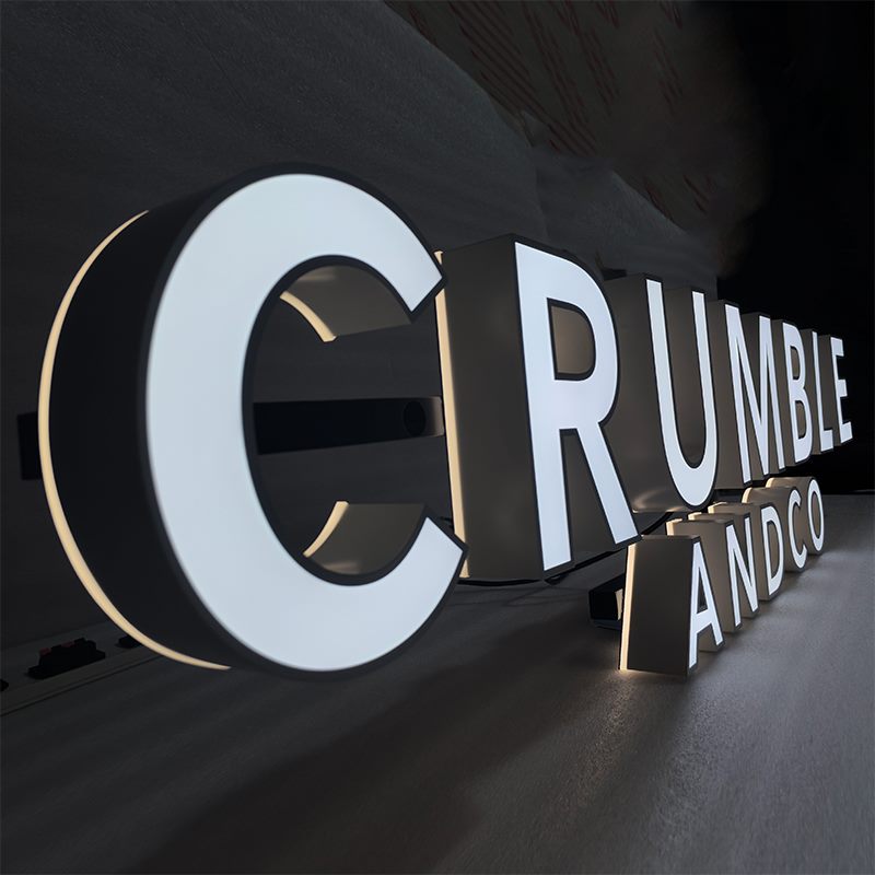 Illuminated mirror finish letters manufactured at the HLW SIGN factory
