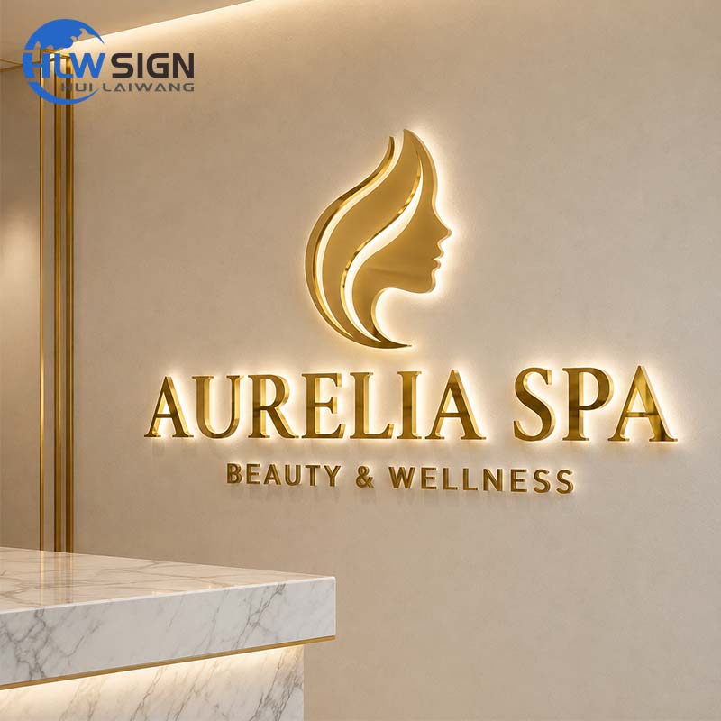 Gold dimensional letters for a yoga studio