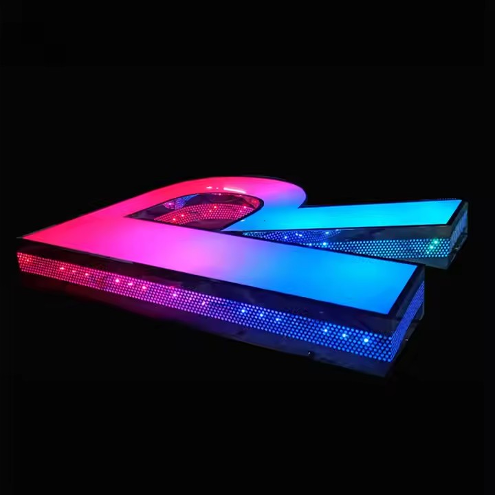 Colour changing LED letters photographed to check consistency